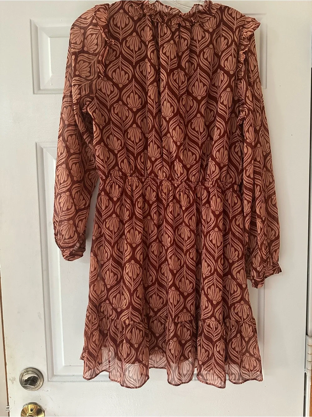 Boho Floral Print Ruffle‎ Tier Skirt Sheer Long Sleeve Dress. Size large.